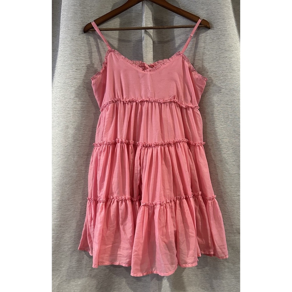 Moon Orchid Pink Tiered Babydoll Sundress Layered Sleeveless Strappy sz L‎